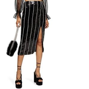 Top Shop Sequin Diamante Stripe Skirt